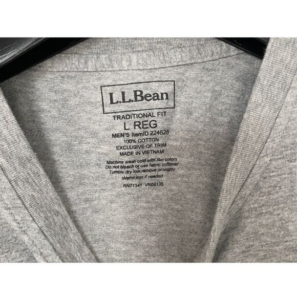 LL Bean Grey Henley Sz Large Regular Short Sleeve Traditional Fit Men Jersey - Picture 2 of 4